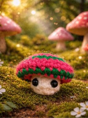 Crochet Popping Mushroom Pink and Green
